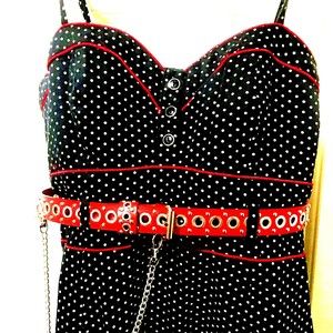 Vintage Y2K Womens Dress Polka Dot Chain belt Pinup Rockabilly Goth Punk Sz 7
